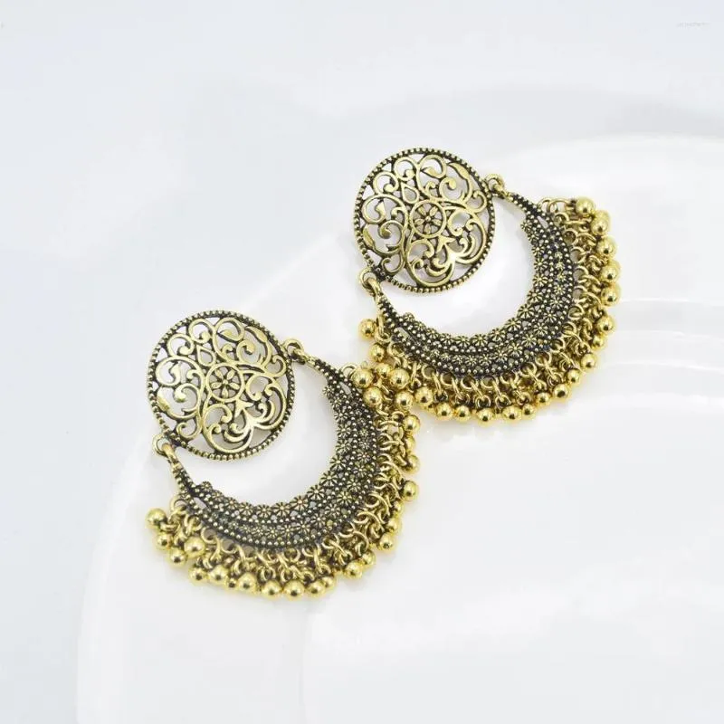 Dangle Earrings Ethnic Flower Tassel Jhumka For Women Boho Vintage Hollow Bollywood Oxidized Bell Alloy Jewelry