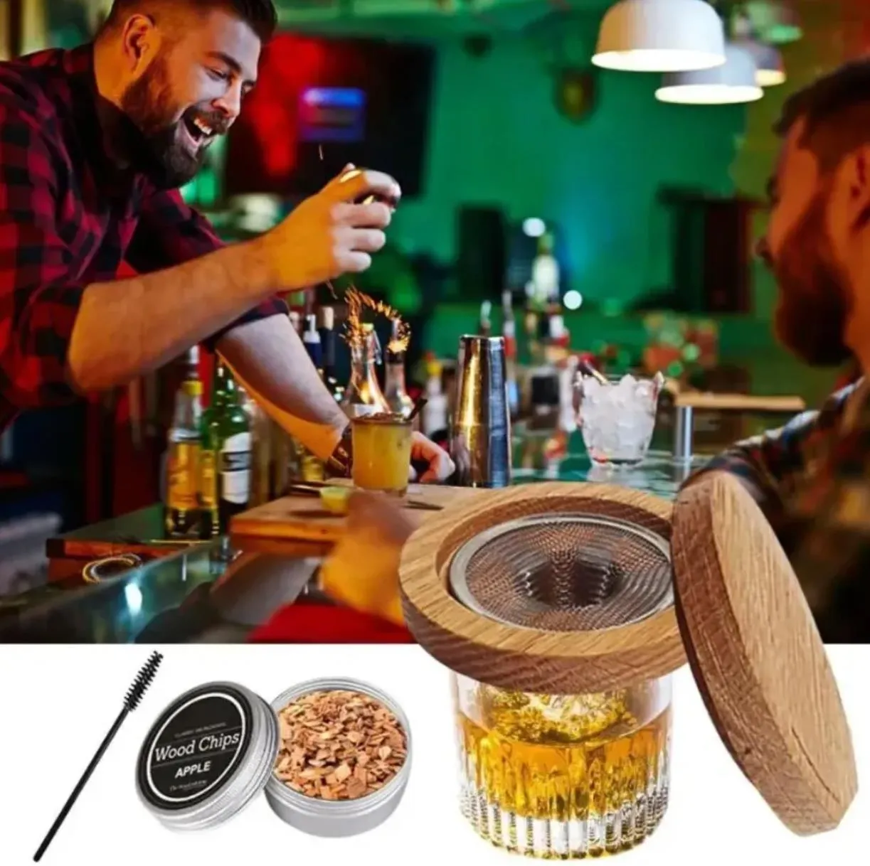 10pcs/lot Bar Tools Kit Cocktail Whiskey Smoker Kit With 8 Frant Fruit Fruit Natural Wood Shavings للمشروبات أدوات إكسسوارات المطبخ المطبخ