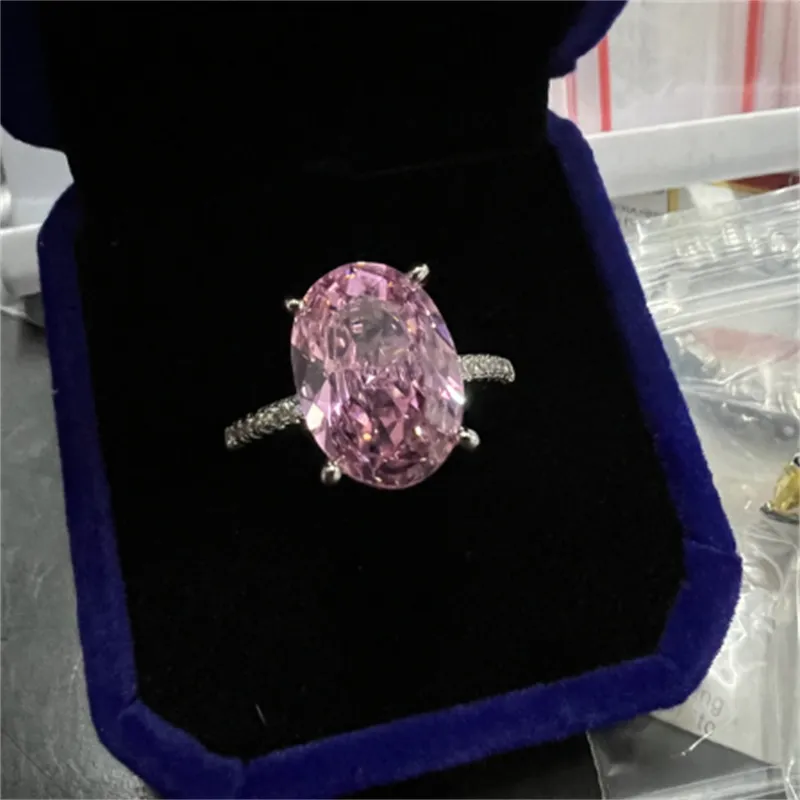 Parlak oval 6ct laboratuvar pembe elmas yüzük 925 STERLING Silver Party Aly Band, Kadınlar İçin Gelin Nişan Takı Hediyesi