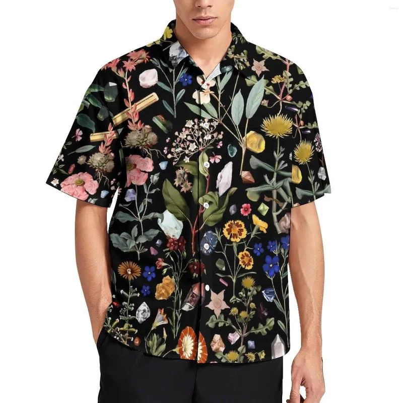 Camisas casuais masculinas camisa de praia floral masculino folhas vintage de verão mangas curtas moda gráfica Bloups grande