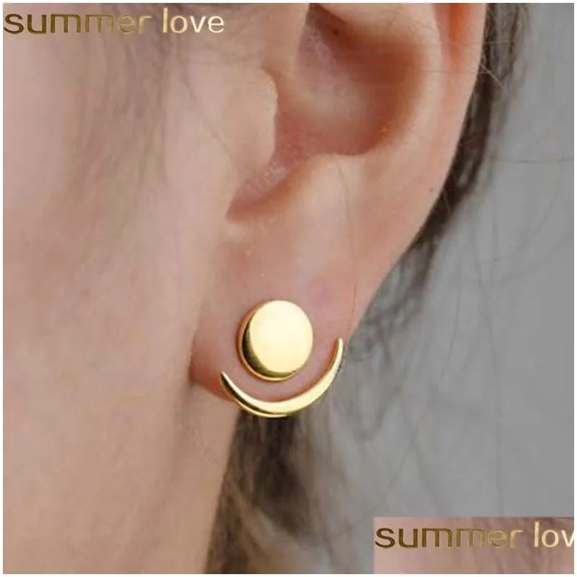 Stud Fashion Crescent Moon -fasörhängen söta öronjackor Geometriska runda örhängen för kvinnor Sol Set Earing Gifts Drop Delivery Jewel DHK7T