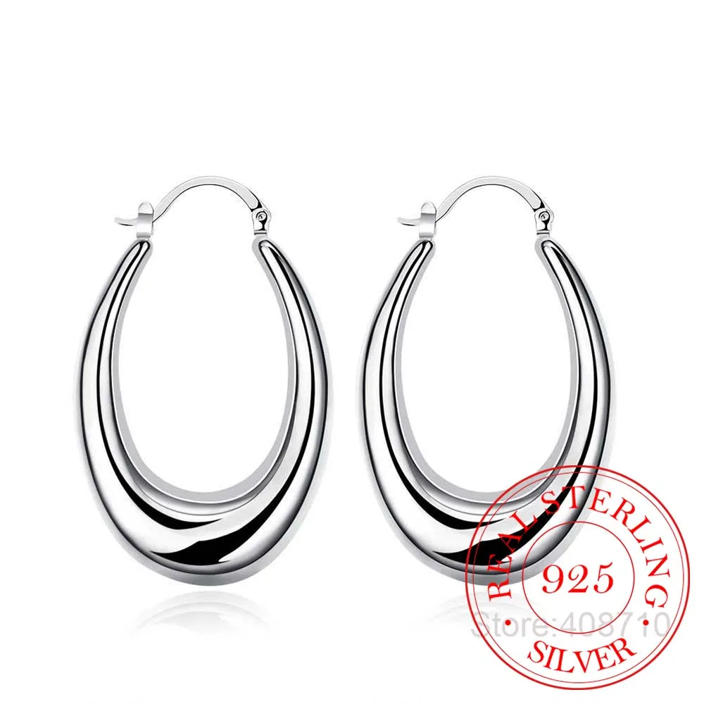 Cirkel glad u vorm grote hoepel oorbellen voor vrouwen 925 zilver identificeren ovale oorbellen
