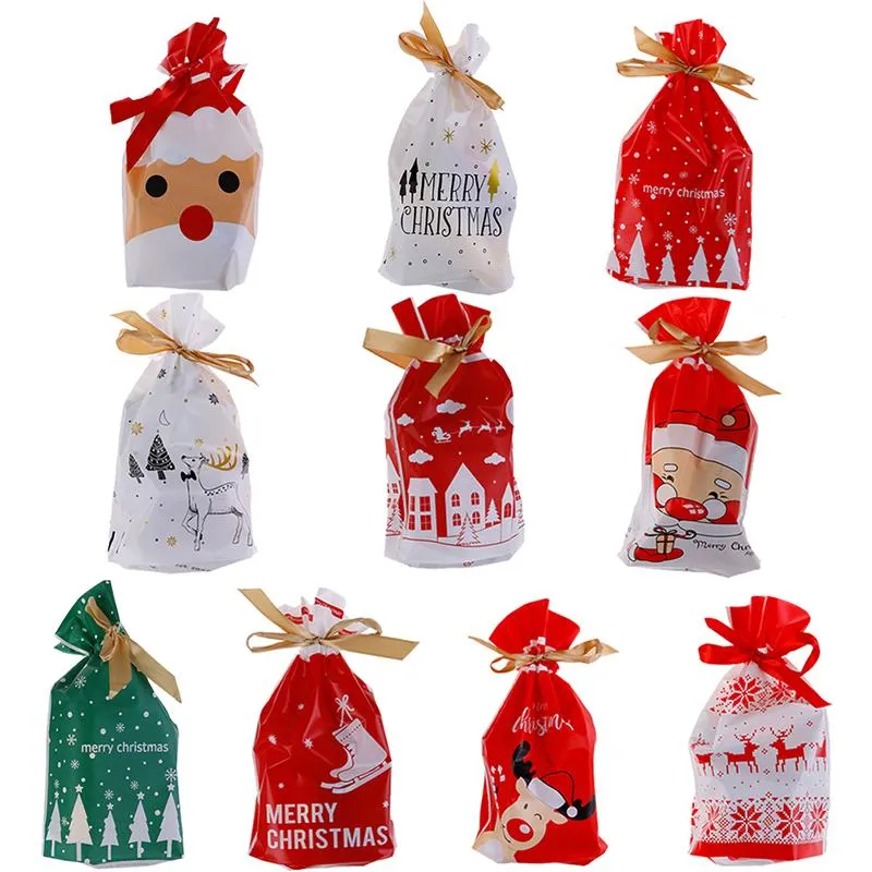 Gift Wrap 10pcs/pack Plastic Candy Bags Christmas Elk Sweet Treat Xmas Biscuit