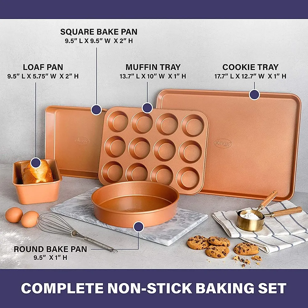 Copper Bakeware Set med nonstick titanium keramisk beläggning 5 st. Bakeware set