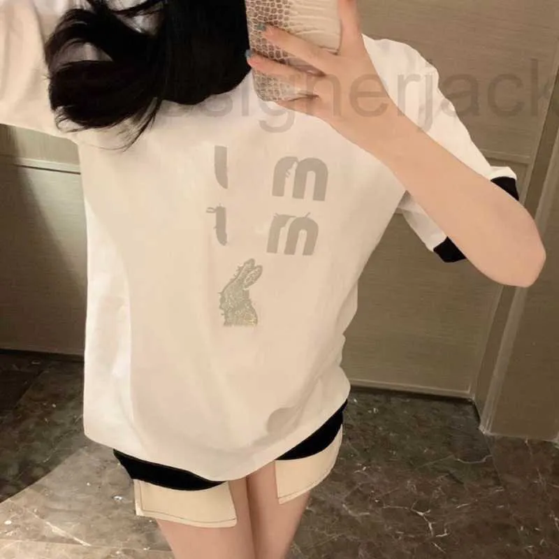 T-shirt femme Designer Fashion sweat femme t-shirt col rond pull tee été manches courtes réfléchissant lapin coton chemises marque de luxe broderie tees