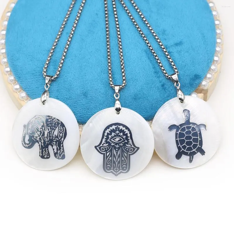 Pendentif colliers 2023 naturel nacre coquille métal chaîne collier arbre vie Animal éléphant breloques femmes bijoux