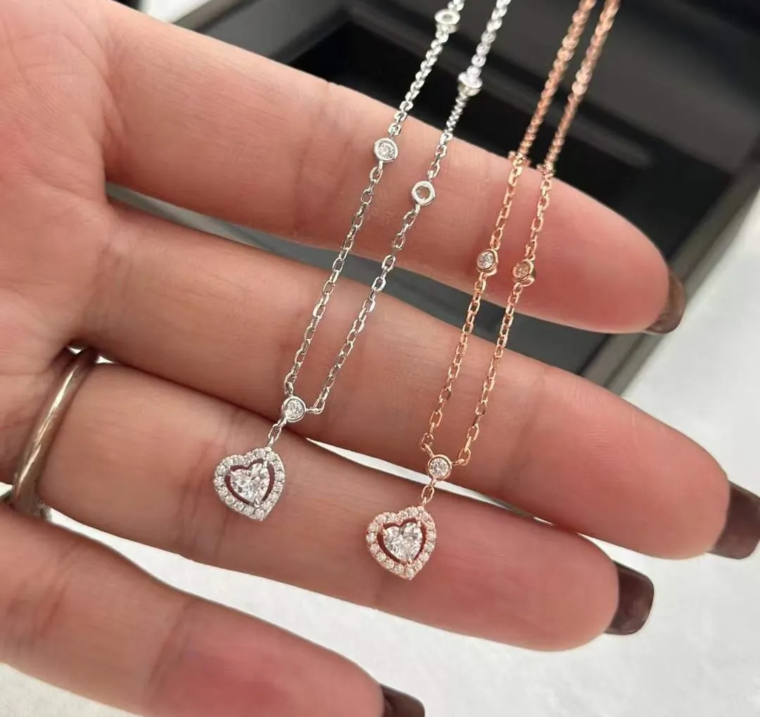 Lyxvarumärke Crystal Ocean Diamond Necklace Women 925 Sterling Silver Double Zircon Heart Pendant Wedding Party Syckel damkedja Choker