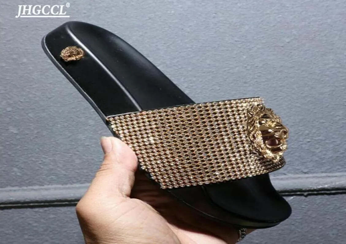 Luxe Rhinestone Slippers Summer New Couples Flip Flops Brand