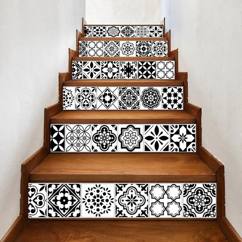 벽 스티커 미국 레트로 계단 스티커 장식자가 접착제 방수 오일 방지 계단 욕실 주방을위한 DIY 계단