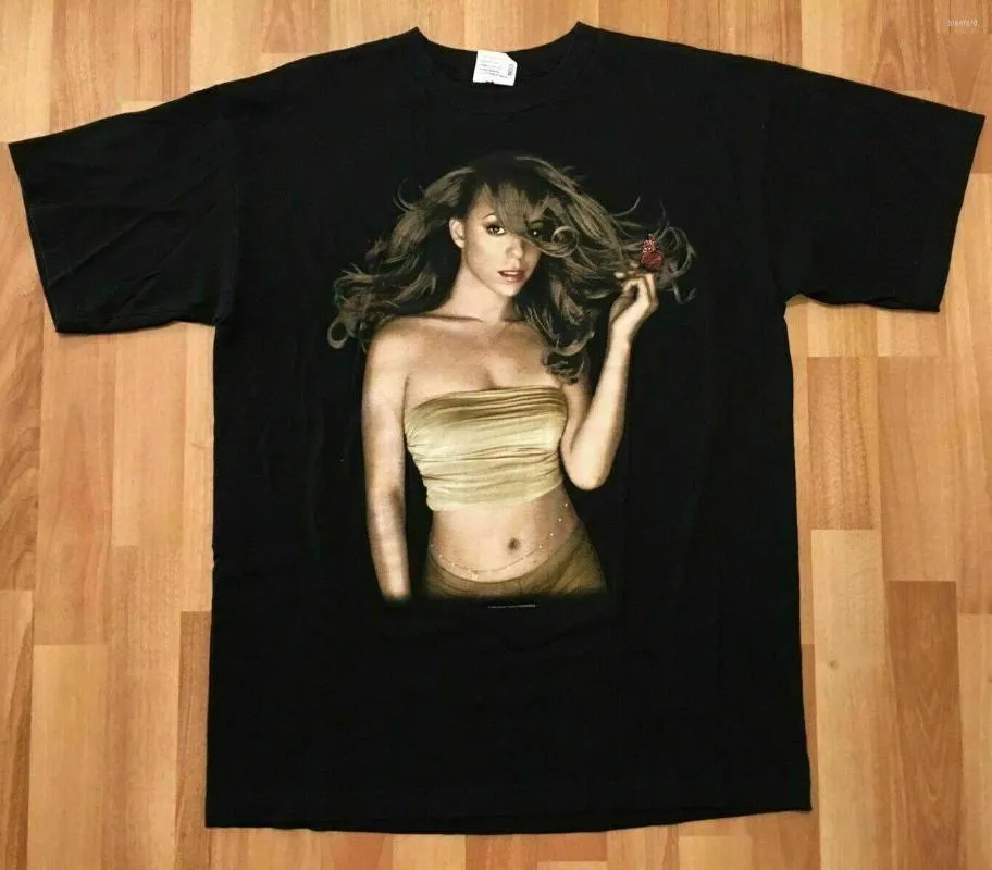 Camisetas masculinas VTG 90S Cronies Mariah-Carey Butterfly 1998 Mens Black Shirt