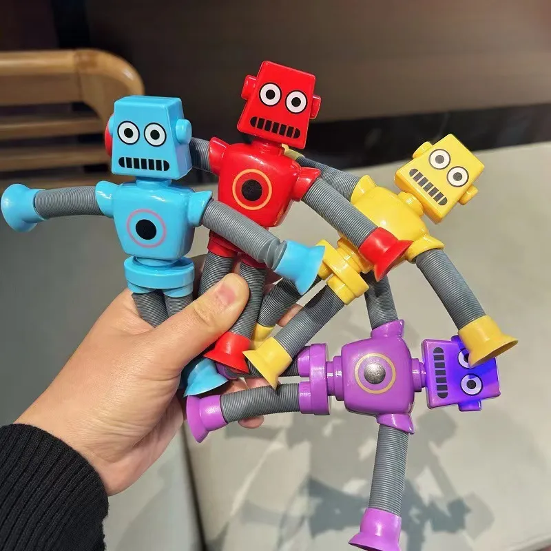 4 Pcs Telescopic Suction Cup Robot Toy, Coolest Pop Tubes Sensory