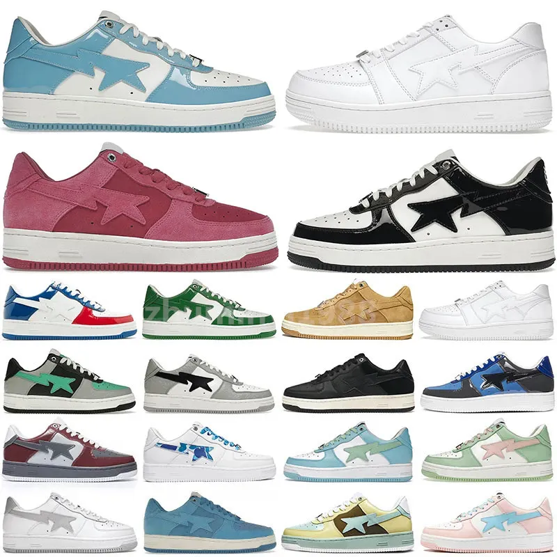 Sta Low Apes Sapatos casuais homens mulheres nigo France College Dropt Patent couro branco azul azul preto tinta bege camurça pastel rosa mass designer de luxo tênis Z26