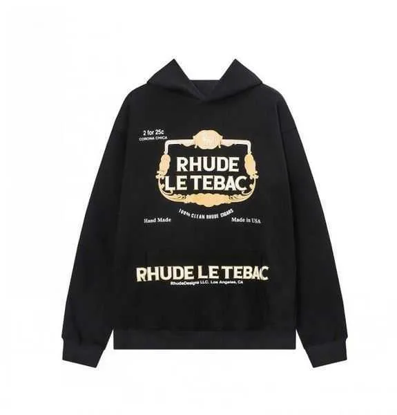 2023 Mens trui rhudesontwerper hoodie letter-gedrukte lang mouwen straatvakantie Casual paar's dezelfde kleding 2 trub