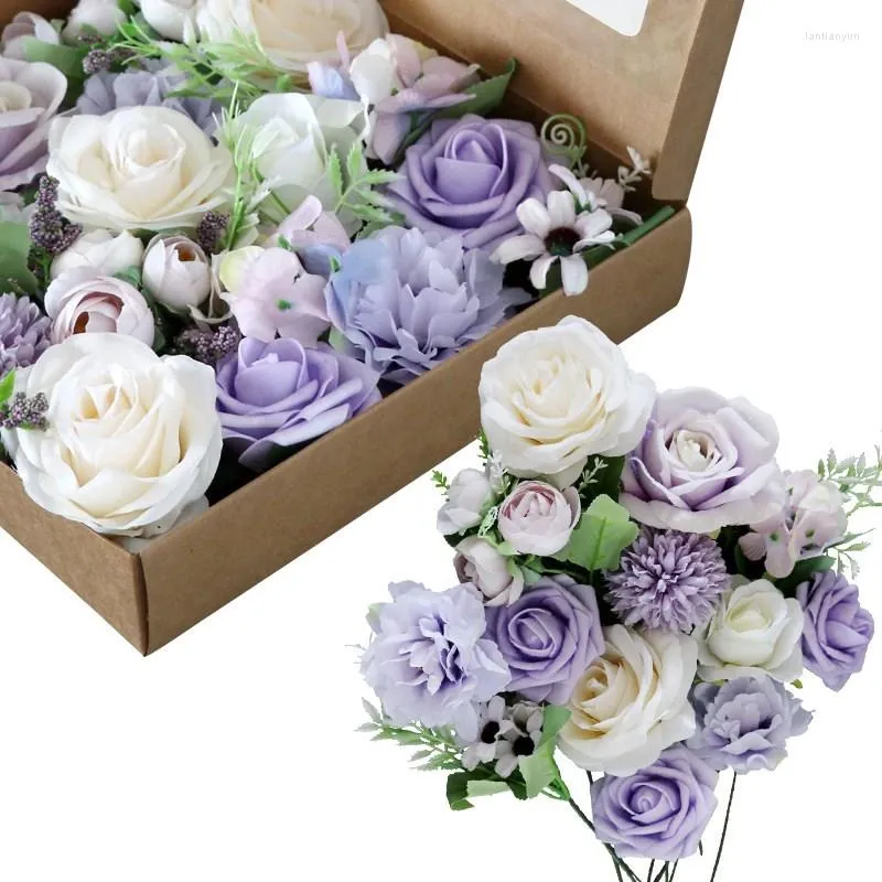 Dekorative Blumen Künstliche Blumenbox Valentinstag Geburtstagsgeschenk Brautstrauß Home Corsage Arrangement für Hochzeitsdekoration