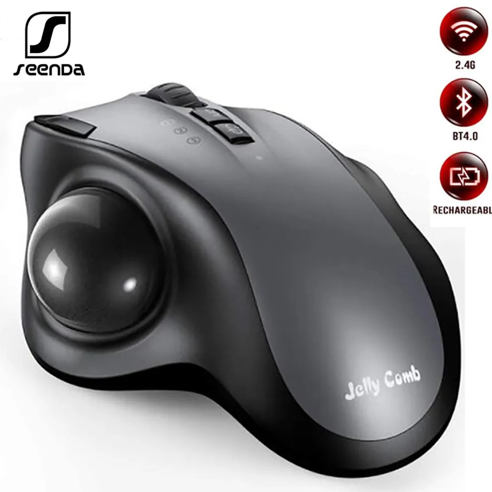 Möss Seenda laddningsbara ergonomisk mus 2.4G trådlös trackboll Mus Easy Thumb Control Bluetooth Möss för PC -bärbar dator