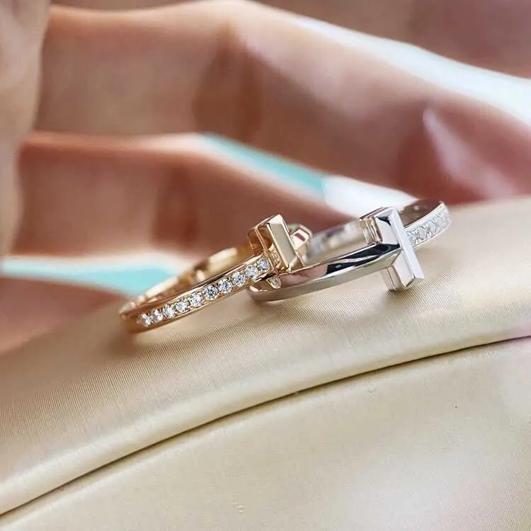Original New New Tiffay T1 Ring Narrow Edition Diamond Set White Gold Rose