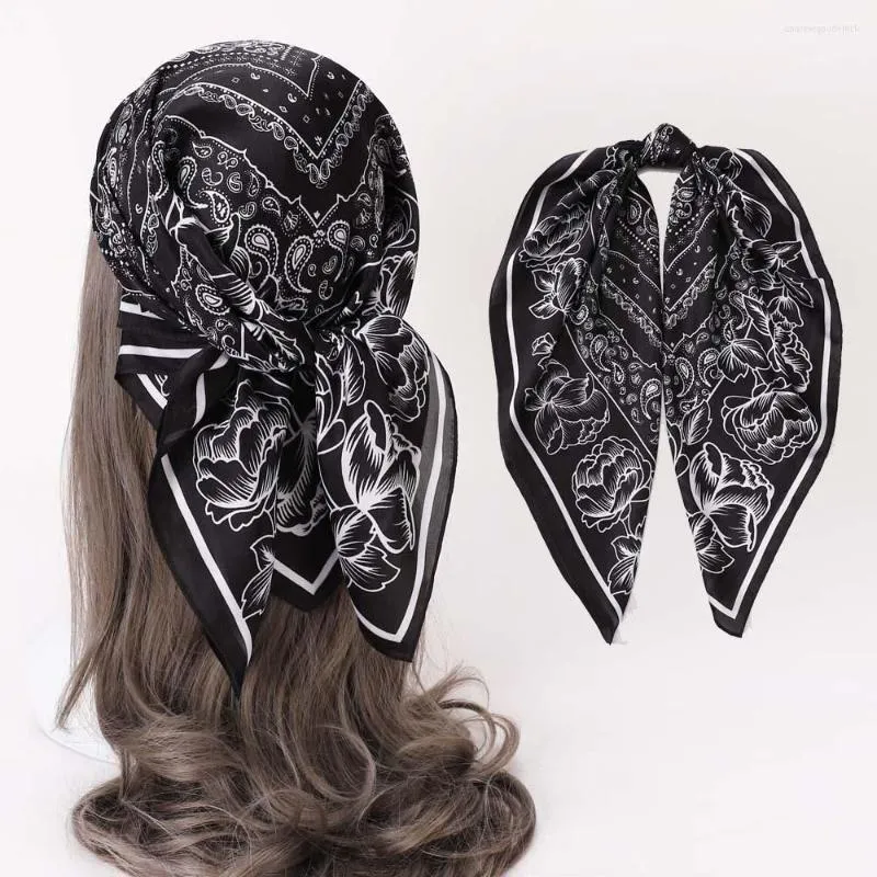 Halsdukar paisley tryck näsduk siden satin hijab halsduk för kvinnor bandana huvud hår 70 70 cm fyrkantig hårband hals halsdukar damer