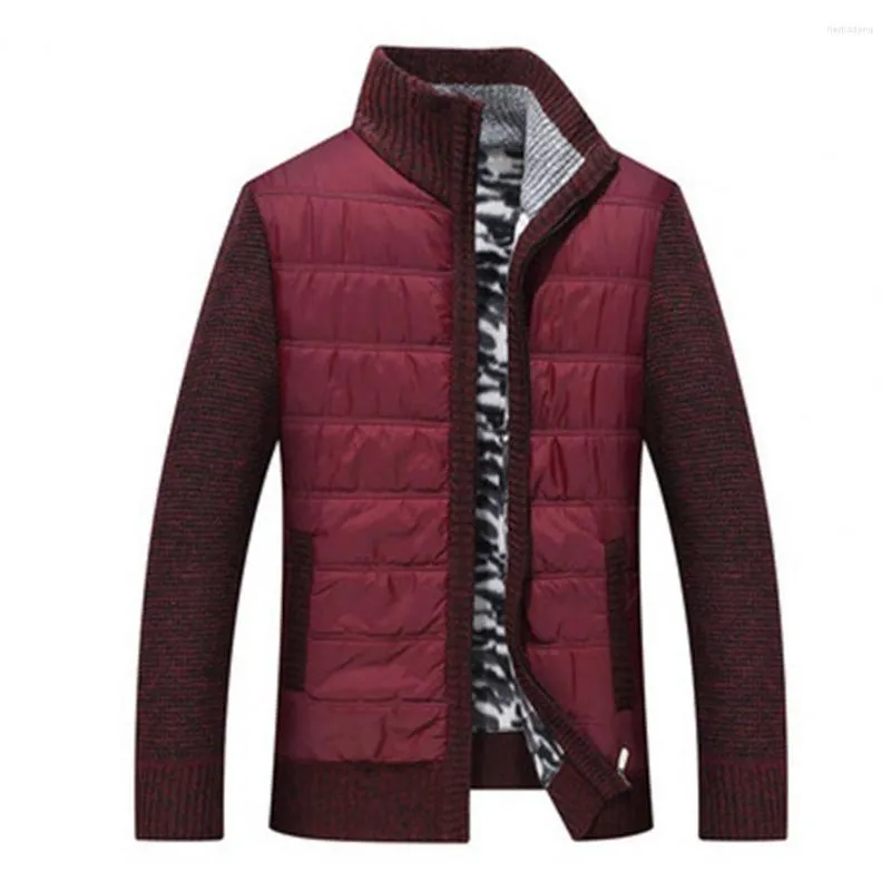 Jackets masculinos Classic Classic Wind Fabric Patchwork Men, cor de cor sólida espessada de malha casual, punhos de suéter de suéter de suéter.