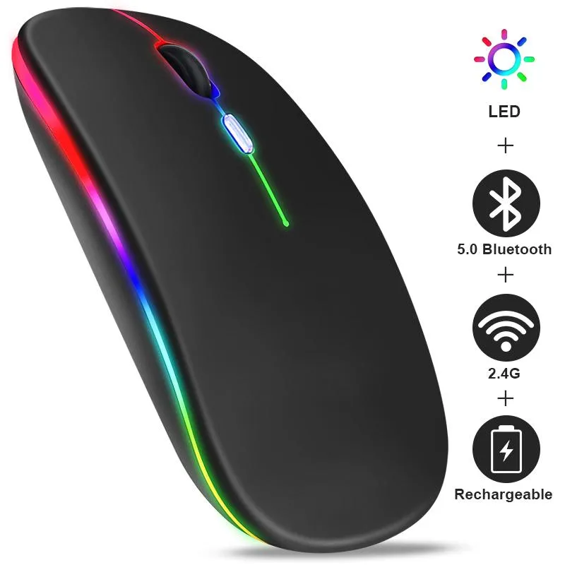 マウスBluetoothワイヤレスマウスゲーマー充電式ワイヤレスコンピューターMause RGB LEDバックライトラップトップPCマウス用人間工学的ゲーミングマウス