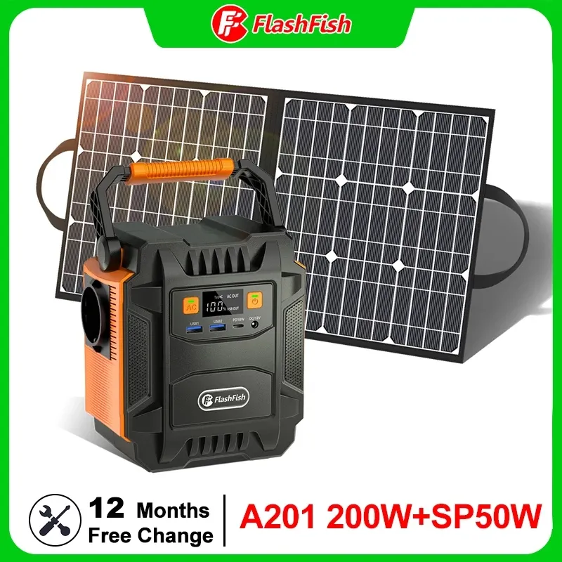 Flashfish Solar Generator 200W Portable Power Station 230V EU Socket 172Wh med 50W Portable Solar Panel 18V Solar Charger Kit