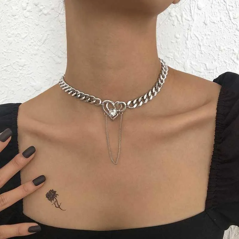 Ketens hart ketting vrouwen eenvoudige kettingen vrouw retro mode meisje hiphop feest choker keten sieraden zilveren kleur zinklegering collier