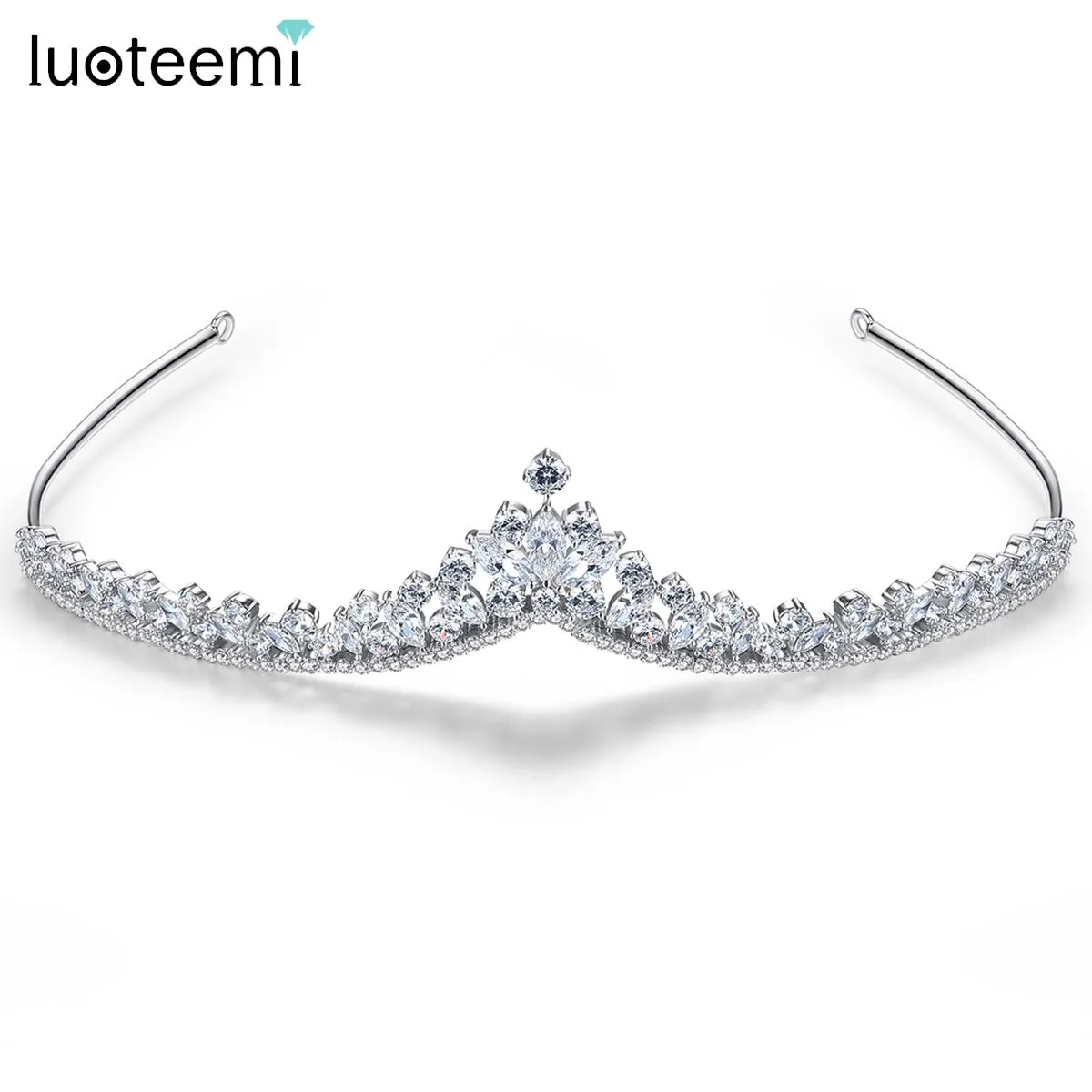 Bijoux Luoteemi Shinnig Bridal Wedding Tiara Clear Cz Crystal Decoration Femme Bride Cumbic Zirconia Queen Diadem Crown
