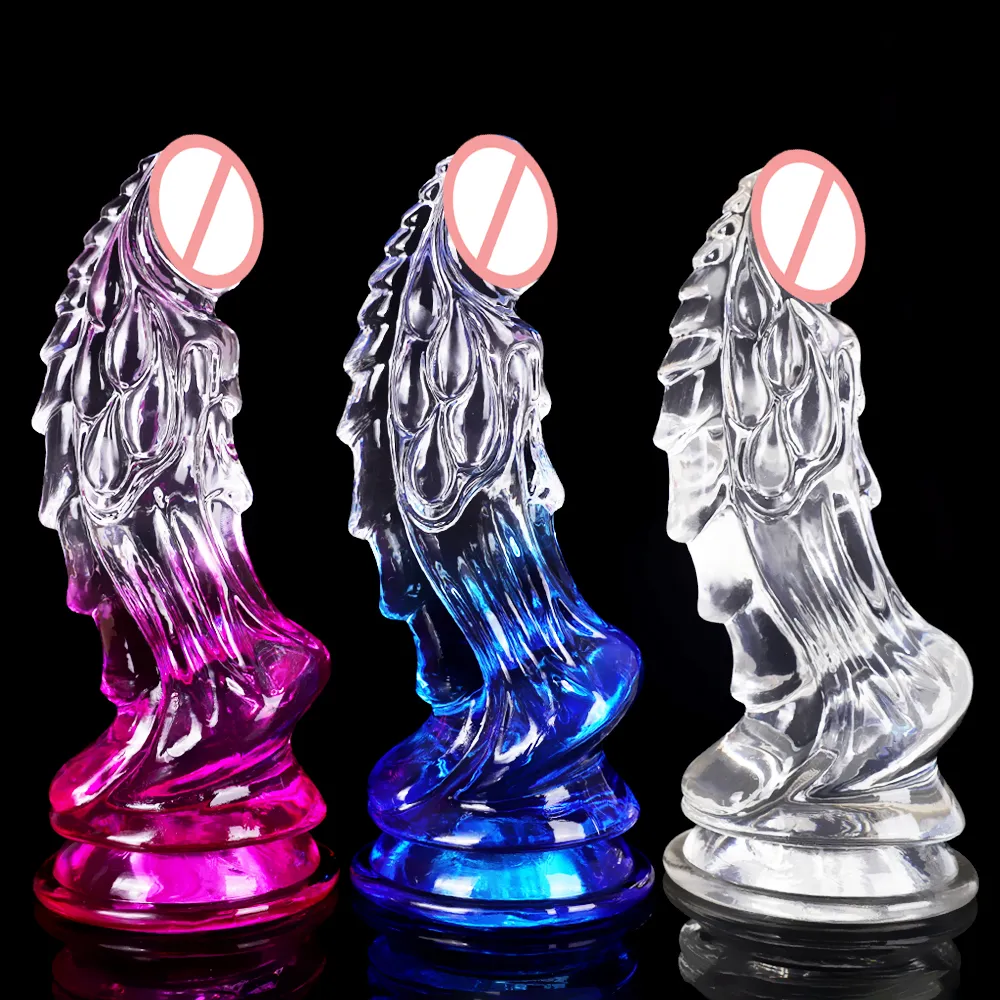Transparente cristal kirin forma de plugue anal top líquido silicone realista diildos butt anus vagina dupla final