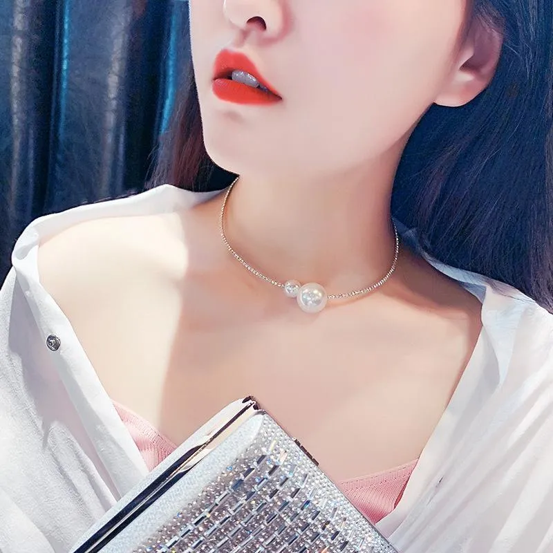 Chains Full Drill Size Pearl Opening Collar For Female Japanese And Korean Web Celebrity Short Style Necklace Personality Choker Neck W