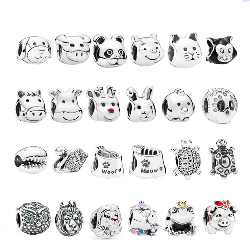 925 Pfund Silber New Fashion Charm Original runde PerlenTier, König der Löwen, Schildkröte, süße hängende Perlen, kompatibles Pandora-Armband, Perlen