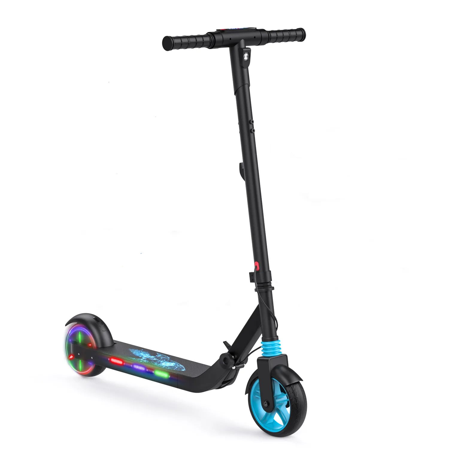 Aovopro KES1 Kids Elektrikli Scooter Güvenli Çift Fren Sistemi Çocuk Scooter Bluetooth Ses Renkli Işıklar Katlanabilir Scooter