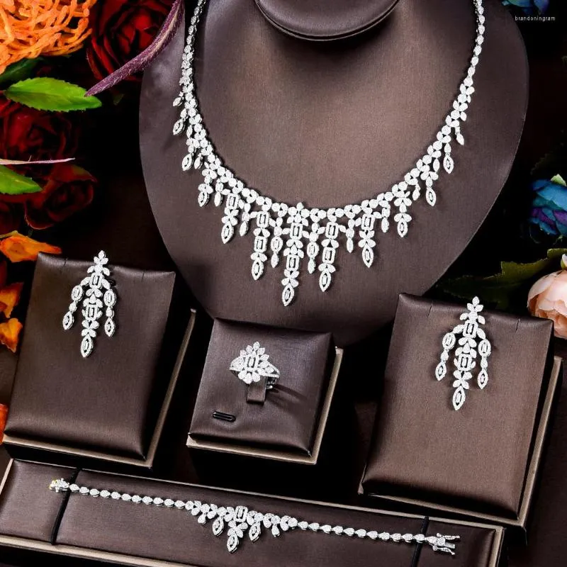 Naszyjniki Zestaw Missvikki luksusowe bransoletki pierścienie 4PCS dla kobiet w Nigerii Prezent biżuterii ślubnej