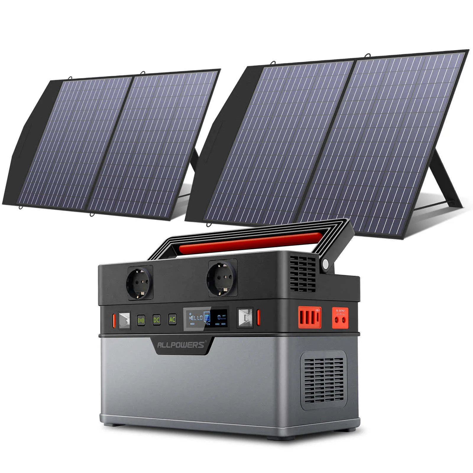 Allpowes Portable Power Station 700W utomhus solenergi Mobil litiumbatteri med 218V100W fällbar solpanel