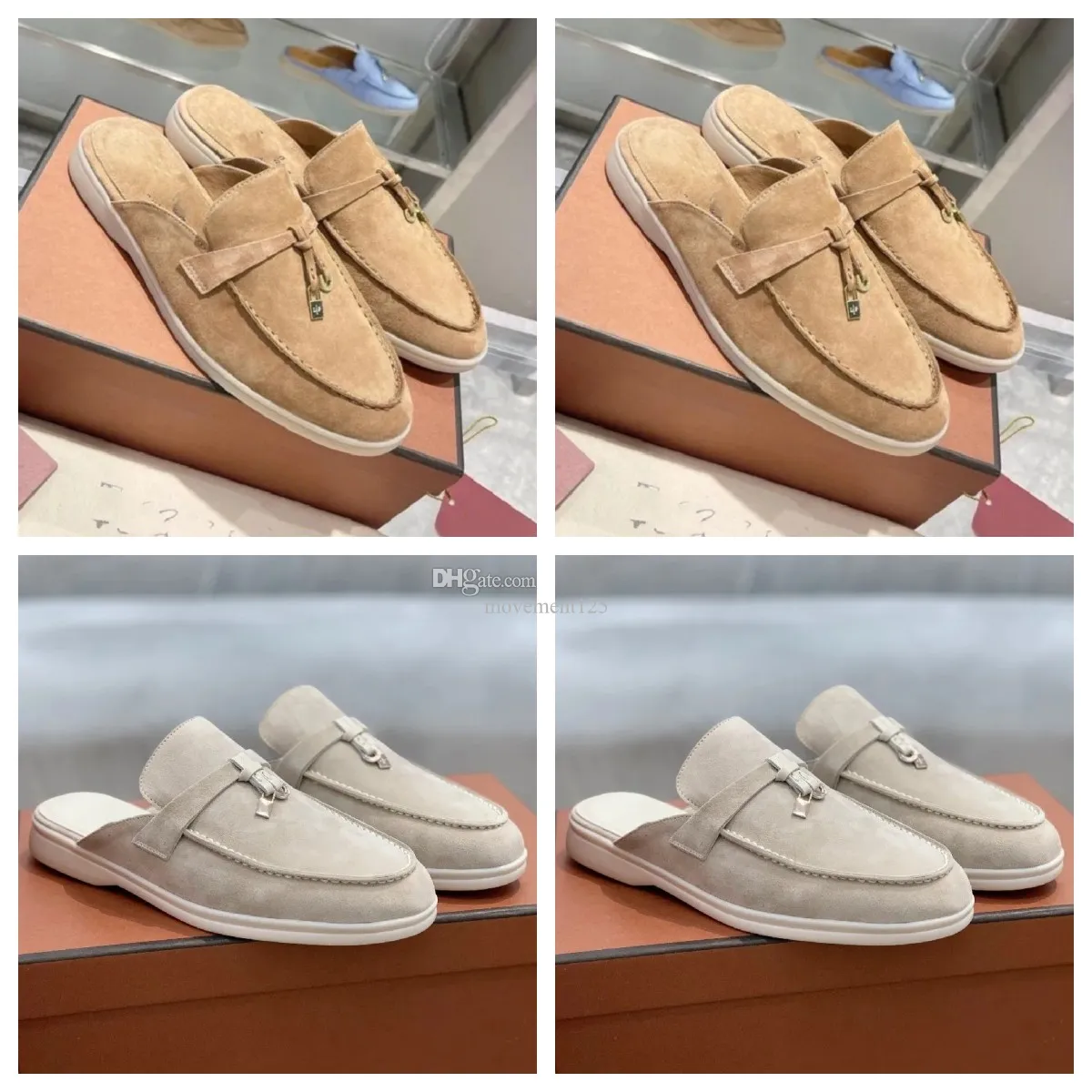 Topp för kvinnor Loro Pianor Casual Tofflor Klassiska Sandaler Loafers Skor Flat Slides Tofflor Designers Herr Hög elastisk biff sena Botten storlek 36-46 med låda