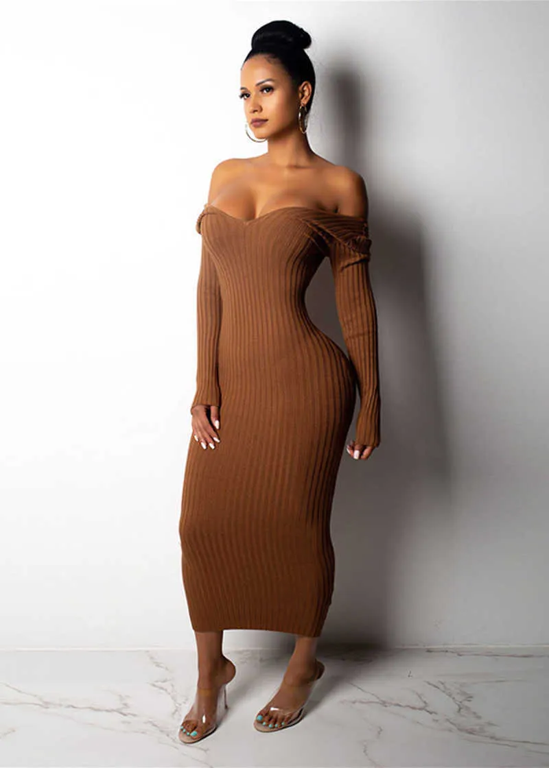strapless open back dress Sandrine Off Shoulder Knit Maxi Dress / White | Meshki main image 0