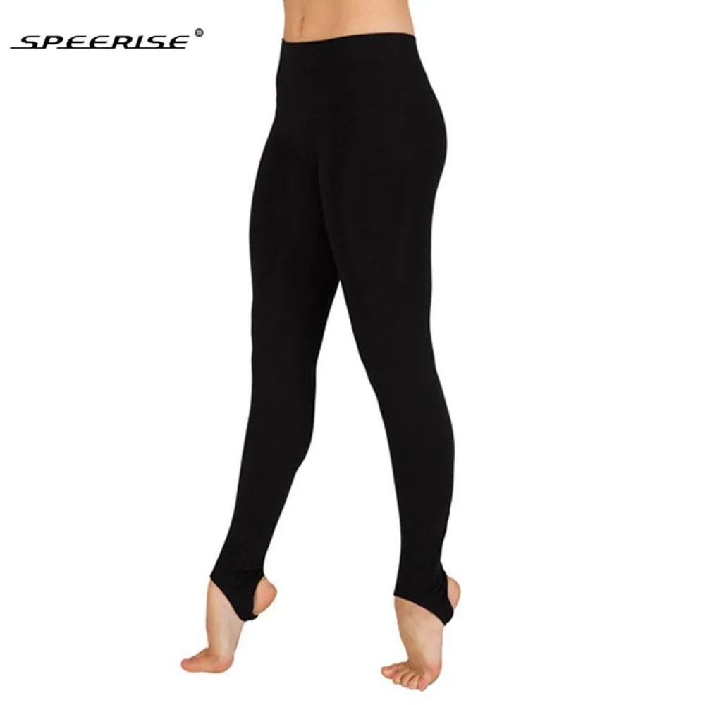 Leggings Speerise Women's Solid Black Fitness Skinny Stirrup High midje Leging Dance Spandex Pants for Women Gym Stretch Trousers