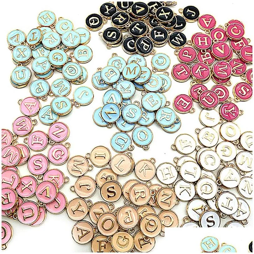 Breloques 26 Pcs/Lot 12X15Mm Arrivée Émail Az Alphabet Initiale Lettre Pendentif À La Main Pour Bracelet À Faire Soi-Même Fabrication De Bijoux Drop Delivery Fi Dhuke