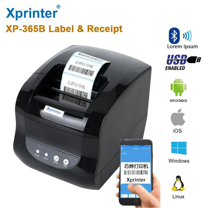 プリンターXPRINTER365 BLUETOOTHサーマルラベルプリンターバーコードプリンター80mmサーマルレシートプリンターサポートサーマル接着ステッカーペーパー