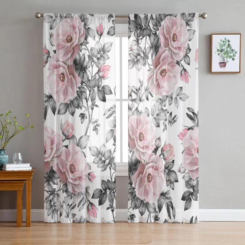 Curtain Bouquet Flowers Roses Window Tulle Curtains For Living Room Bedroom El Luxury Decoration Sheer