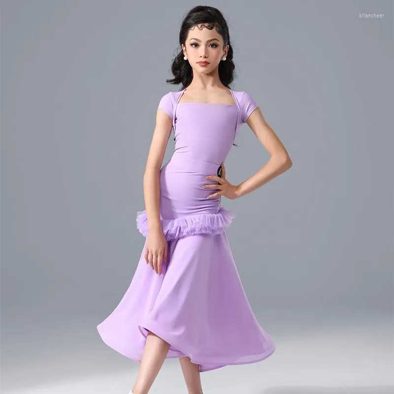 Stage desgaste 2023 Waltz Ballroom Dance Competition Roupas Girls Girls Purple Latin Dress Modren Dancing Costume SL8137