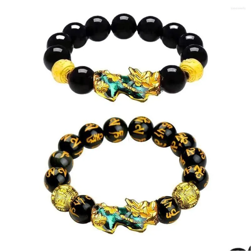 Braccialetto di perline Pixiu Bracciale Mantra Porta fortuna e ricchezza Buddismo Fede con braccialetti di perline di animali antichi cinesi Goccia Deliv Dhgoc