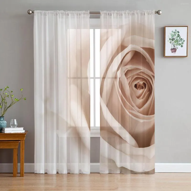 Curtain 3D White Rose Sheer Curtains Window For Living Room Bedroom Blinds Kids Home Decor