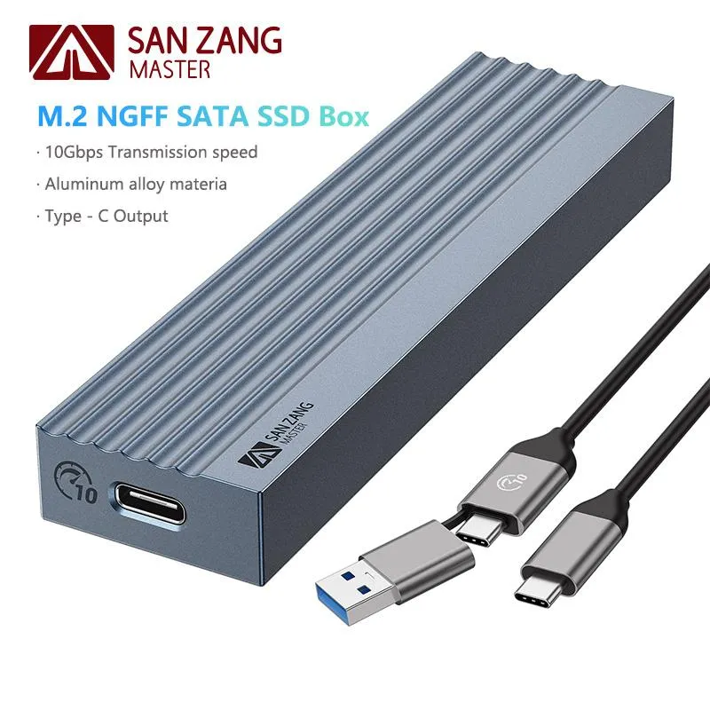 Drijft Sanzang M.2 NVMe Sata SSD -behuizing Adapter Aluminium 10GBPS USB C 3.1 Gen2 NVME PCIE of 10GBPS Externe vaste toestandaandrijving