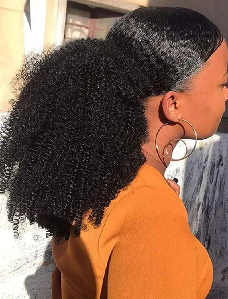 Afro Kinky Kıvırcık İnsan Saçlı Çizme At kuyruğu Çizme Pony Kuyruğu Saç parçalarında klipsli Ponytail İnsan Saç Rengi 1 120g 140g 160g Jet Puff Afro -Puf