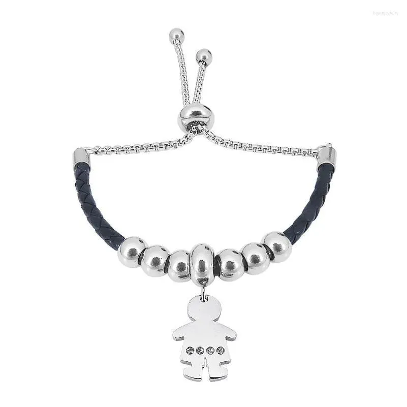 Braccialetti con ciondoli Ragazzina Ragazzo Coppia Famiglia Mamma Mamma Ciondola Perline Bracciale in pelle in acciaio inossidabile Gioielli Drop Delivery Dh7Kh