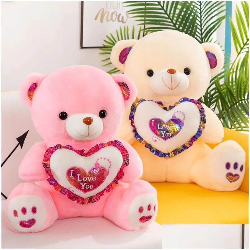 Animali di peluche ripieni 30 cm Orsacchiotto Giocattolo con cuore d'amore Regalo morbido per San Valentino Compleanno Ragazze Natale Brinquedos Goccia Deliv Dh0Ja