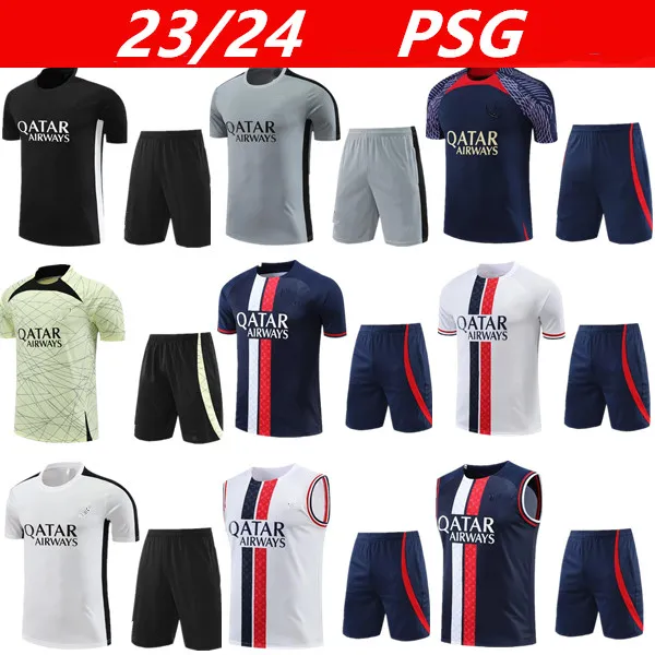 Tuta da allenamento 2023/2024 PSGes 23/24 MBAPPE NEYMAR JR Tuta da allenamento da uomo Sportswear Tuta a maniche corte Maglia da calcio kit uniforme chandal felpa per adulti