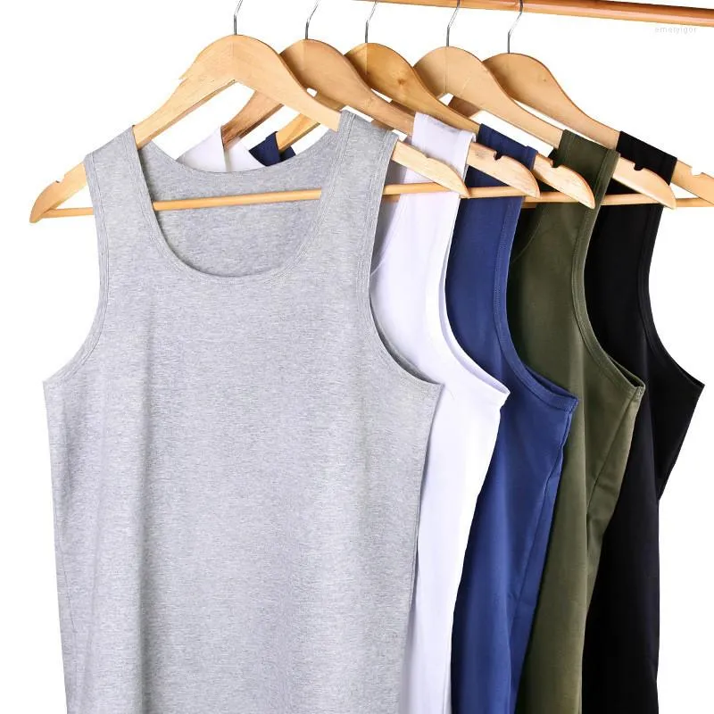 Tanques masculinos tampas masculinas coletes de verão masculino Camisetas de algodão para roupas de homem sólido Slim o pescoço sem camiseta de camiseta masculina do bodybuilding