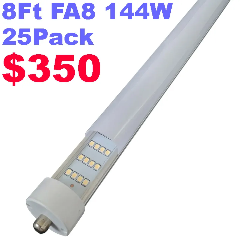 8ft LED Tube Light ، قاعدة FA8 واحدة ، 144W 18000LM 6500K 270 درجة 4 صف LED LED لمبة الفلورسنت (استبدال 250W) ، غطاء حليبي ، POWER CRESTECH888 مزدوج الانتهاء