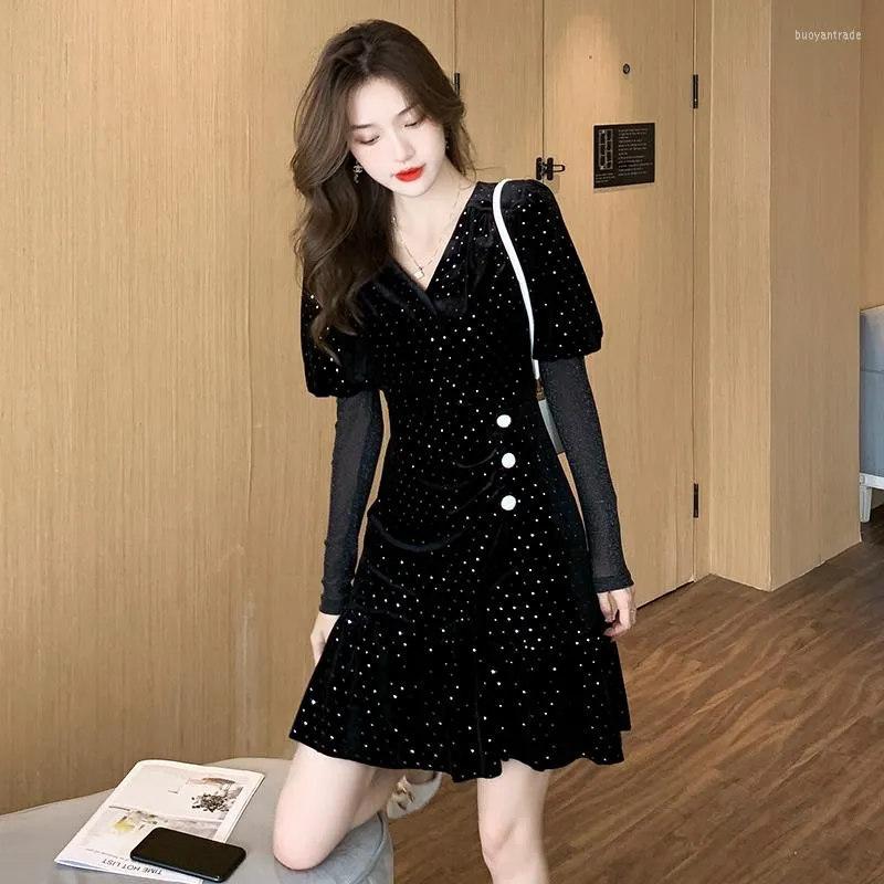 Casual Dresses Winter White Gauze Splicing Velvet Sequined Fishtail Of Cultivate One's Morality False Two Render Fashion Dress