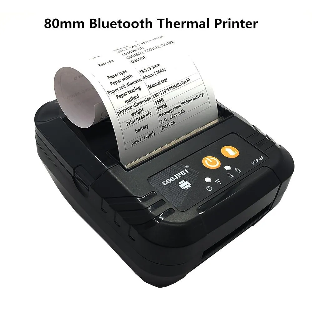 Imprimantes 80 mm en papier sans fil de réception portable imprimantes thermales Bluetooth compatible Android et iOS SDK gratuit Pas besoin d'encre ou de toner